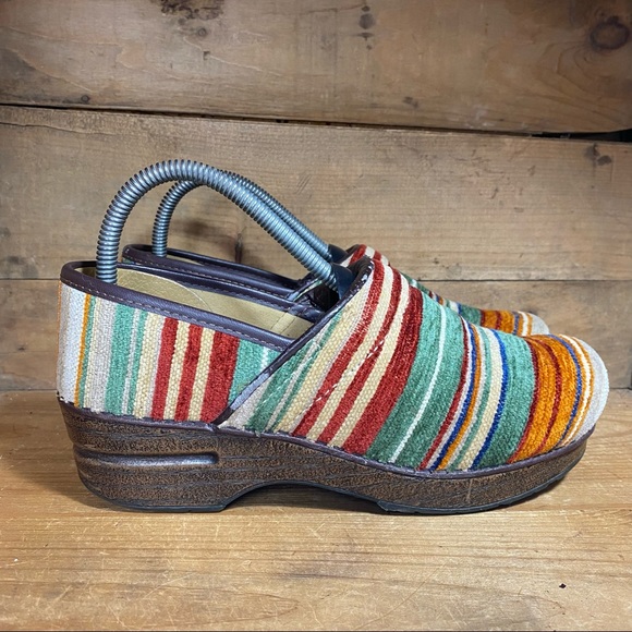 Dansko Shoes - Dansko Jute Pro Artisan Weave Vegan Clog Rainbow Multi Stripe Shoe Women EUR 38